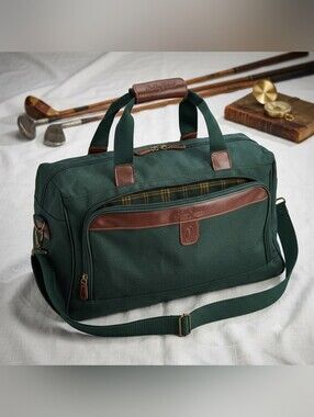 Bobby Jones Golf Travel Duffel Bag Green Canvas Leather Trim Weekender Carry-On